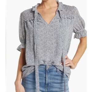 NORDSTROMS Pleione blouse GREY WHITE NAVY FLORAL WOMENS SIZE XS NWT